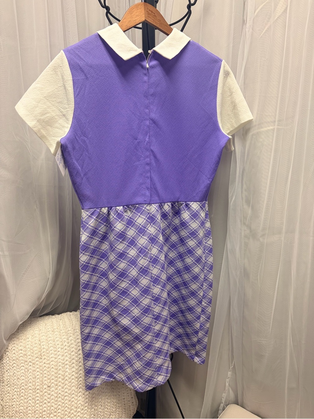 Vintage purple checked 60s overlay dress - Picture 3 of 5